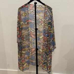 Coco Kelly Sheer Multicolor Snake-Print Kimono‎
